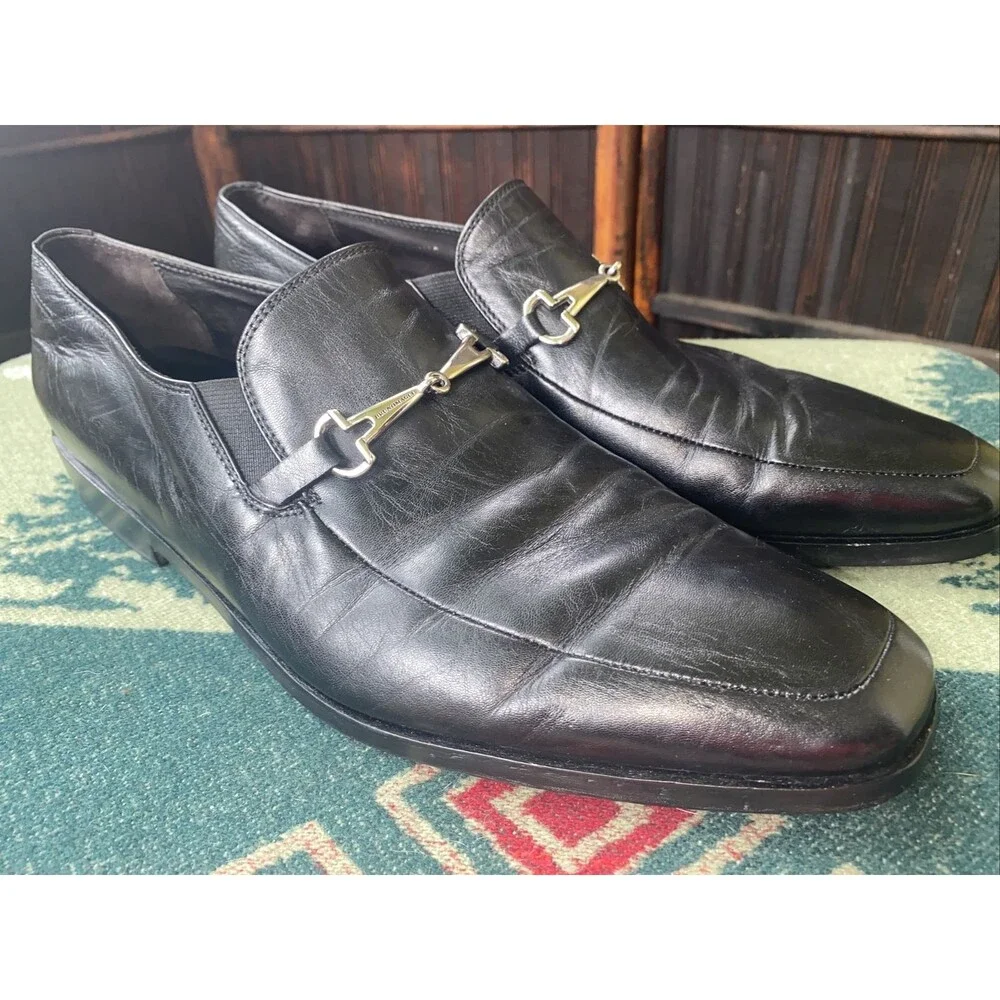 Men's 11 M Bruno Magli Black Loafers Silver Bit Tallo Dress Shoes Slip On Luxury